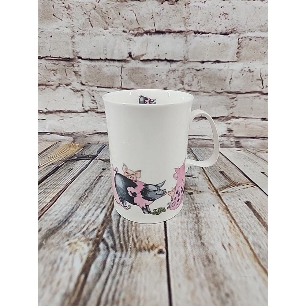 Vintage Dunoon Fine Bone China Beasties Mug with Pigs + Piglets Made In England